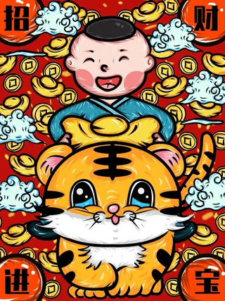 虎年中国风萌虎插画