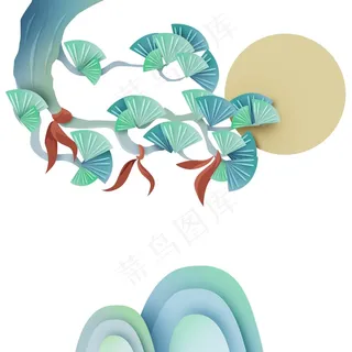 中国风 复古烟 青色 清新山水 剪纸元素 景色 PNG 免抠 素材 中国风 复古烟 青色 清新山水 剪纸元素 景色 PNG 免抠 素材