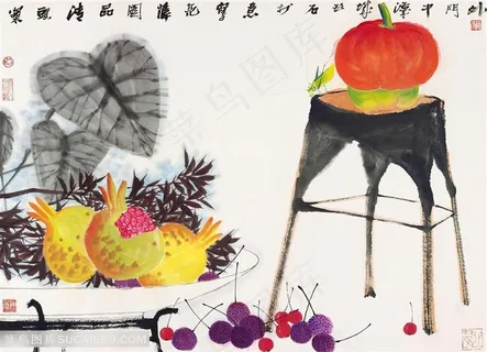 水果菠萝水墨艺术挂画 水果菠萝水墨艺术挂画