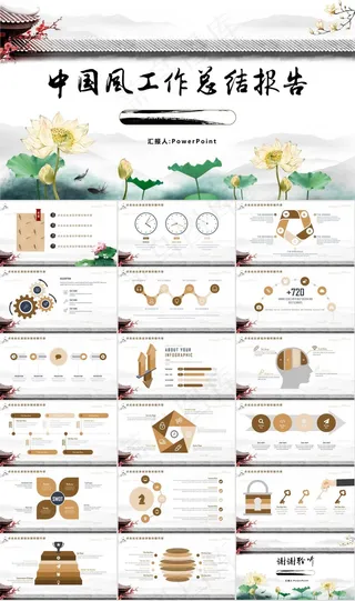 怀旧大气简洁中国风工作总结报告ppt模板