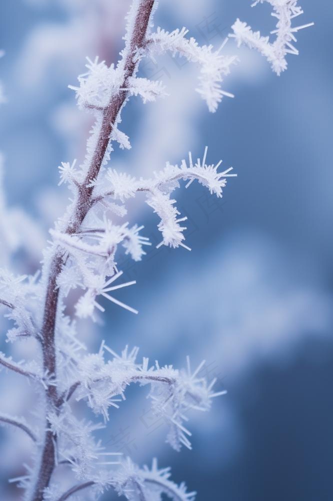 小雪清新雪枝冰花冬天节气海报背景