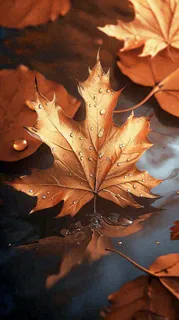 秋天水面水珠落叶黄色秋叶，故事感秋分