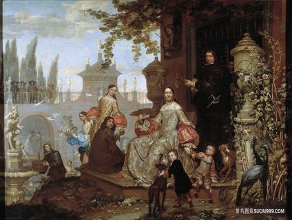 凯塞尔，年轻的简·范一家在花园里