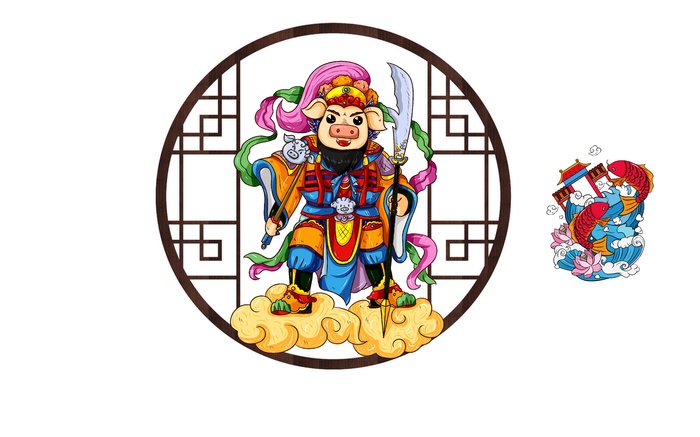 国潮猪插画