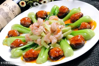 香菇酿虾球特色美味风味*自制秘制菜肴摄影图