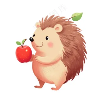刺猬吃苹果的刺猬插画免抠