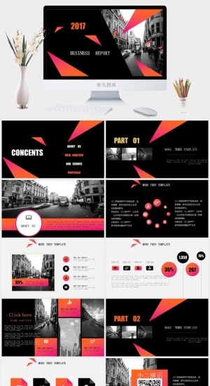 碎片三角形艺术创意经典黑灰通用商务ppt模板ppt模版预览图