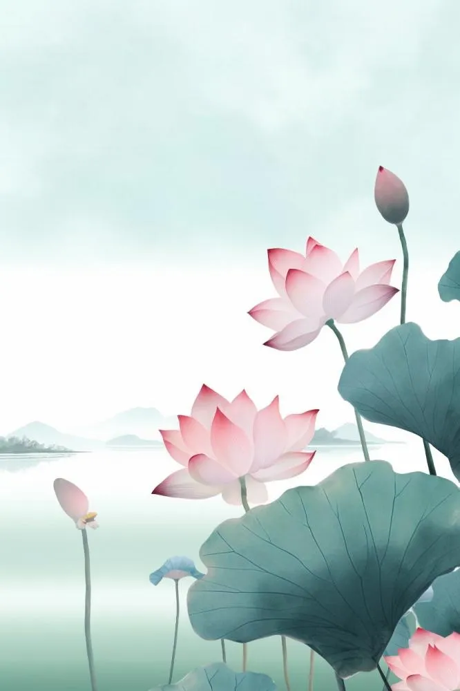 国潮荷花插画背景(896x1344)