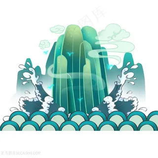 手绘山峰波浪波纹插画