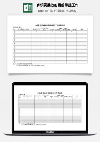 乡镇党委*目前承担工作调查表excel模板