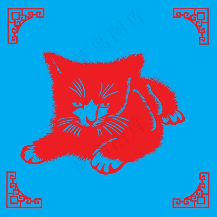 猫剪纸 剪纸风元素ai矢量模版下载