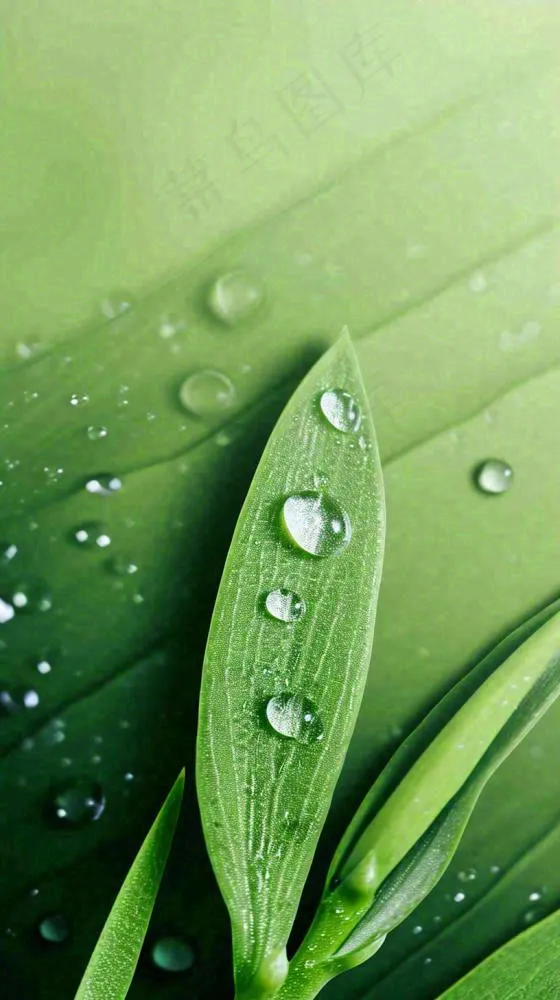 春天树叶草叶上晶莹剔透的水珠，雨水摄影图(816x1456)