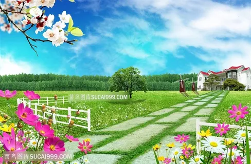 乡村小道风景画韩式自然背景 乡村小道风景画韩式自然背景