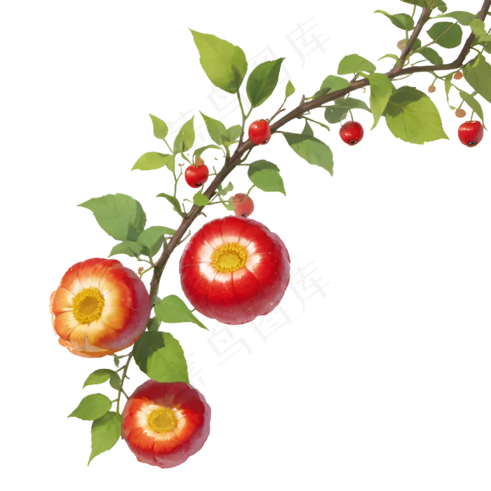 红色绿色免抠手绘素材PNG7植物花