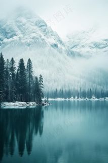 雪山树林河面背景