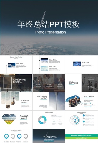 飞机直冲云霄欧美杂志风年终总结ppt模板预览图