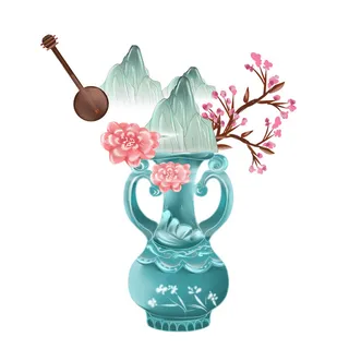 时尚微景观山水装饰庭院祥云中式国潮风插图插画元素素材设计模板