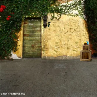 街道墙面花圃风景画婚纱背景大图