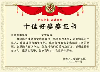 十佳好婆婆证书模板