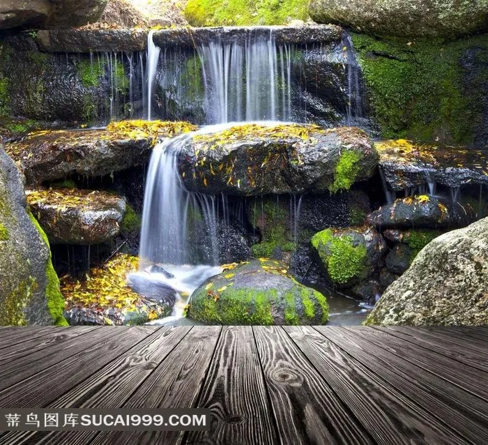 美丽的流水瀑布景观风景图片