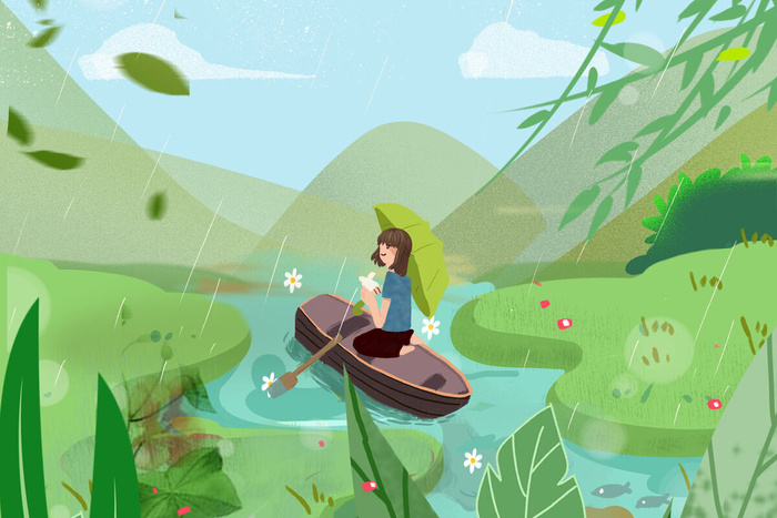 清新风清明节旅游踏青青团春天手绘插画春季海报psd设计素材背景