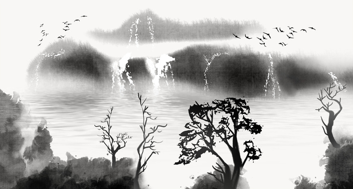 中国风艺术山水画PSD素材