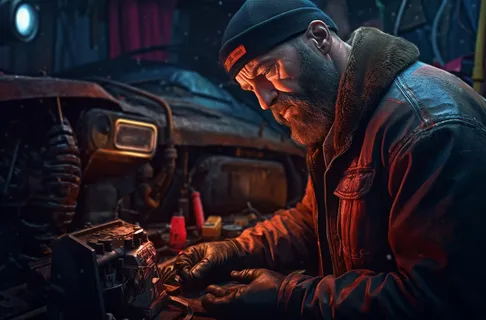 一个男人正在修理汽车摄影图