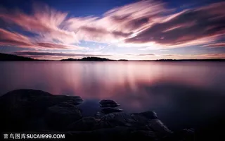 自然风景--湖面湖水晚霞和岩石