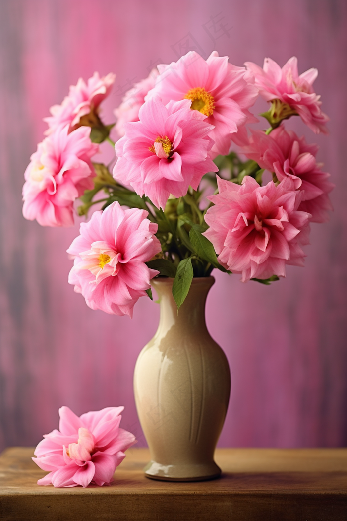花瓶粉红菊花花束摄影图(2688x4032)