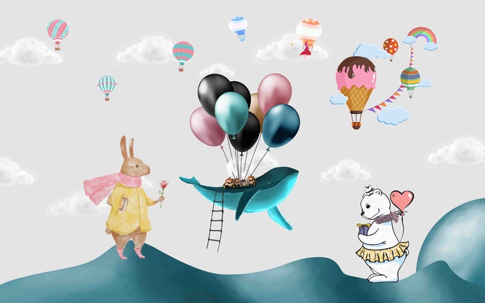 卡通儿童房背景墙壁纸壁画壁布