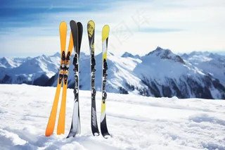 冬季滑雪场滑雪板高山摄影图