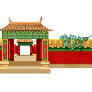 复古中国风国潮古建筑插画手绘高楼古塔PSD素材亭子png免抠图