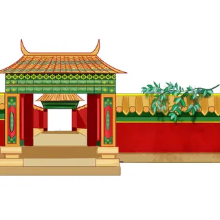 复古中国风国潮古建筑插画手绘高楼古塔PSD素材亭子png免抠图