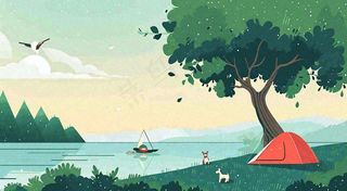 郊外旅行郊游草地露营玩耍，春天春游野营