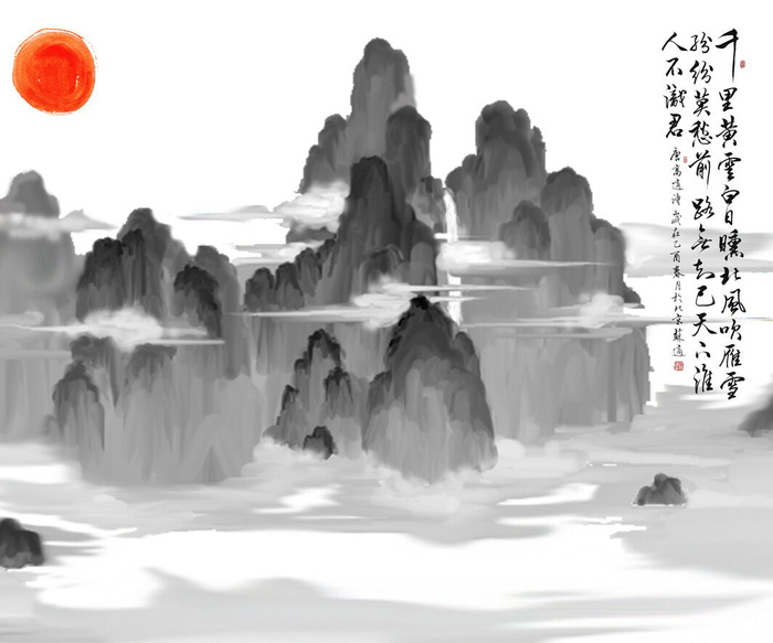 新中式水墨山水黑白背景