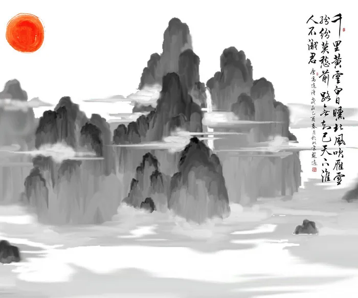 新中式水墨山水黑白背景
