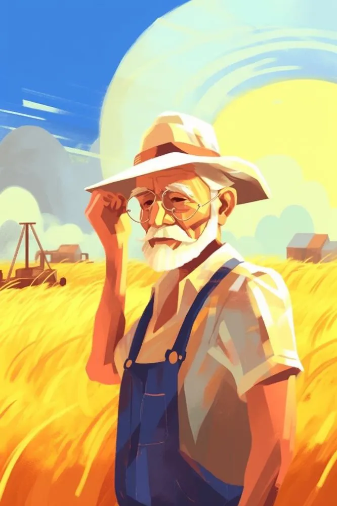 秋季丰收金色麦田农民伯伯插画背景(896x1344)