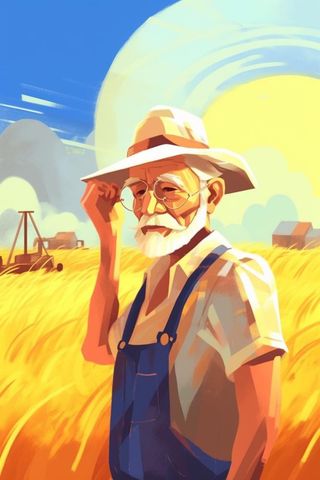 秋季丰收金色麦田农民伯伯插画背景