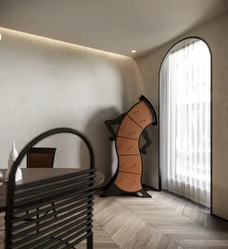 室内一角展示撑腰柜 柜子效果展示 复古质感柜子