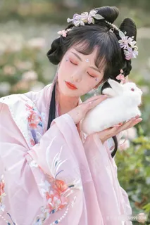 华美刺绣古装服饰小白兔写真可爱少女图片