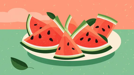 夏日西瓜切块装盘卡通插画素材