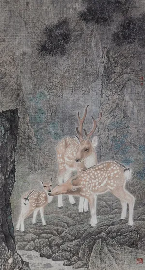 工笔梅花鹿艺术画