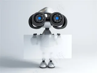 拿着白色广告纸的可爱机器人高清图片素材