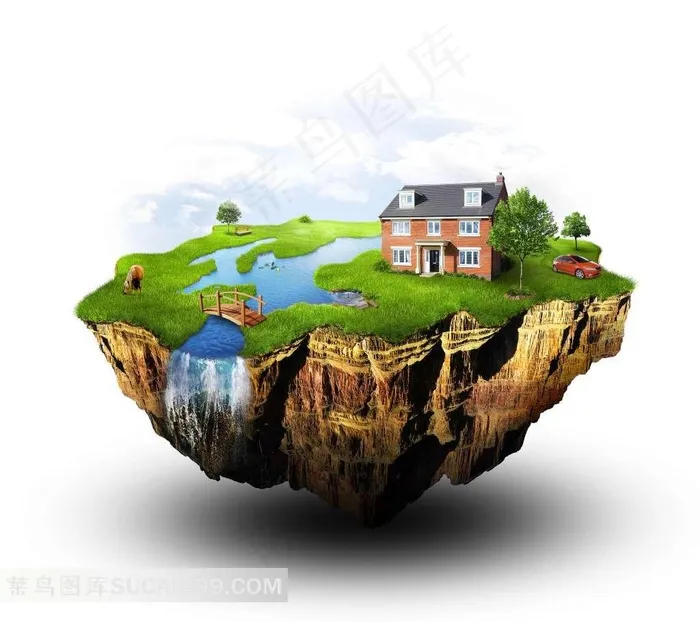 3D创意环保地球悬浮景观素材图片