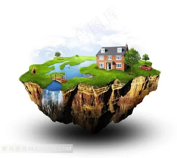 3D创意环保地球悬浮景观素材图片