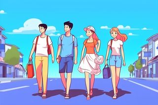 旅游青年学生天空蓝色背景