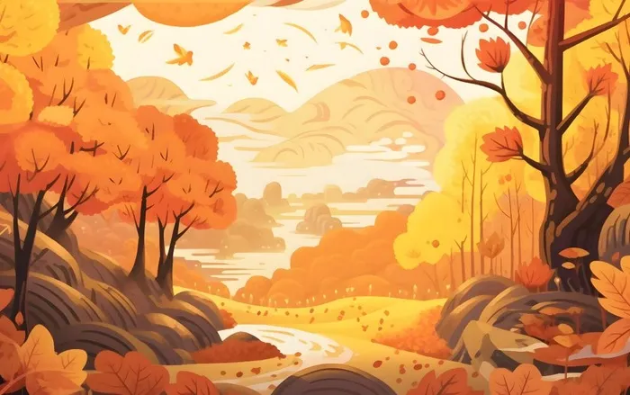 秋季森林树木金黄落叶背景(3600x2259)