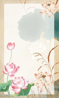 中国风荷花淡雅背景外框模板