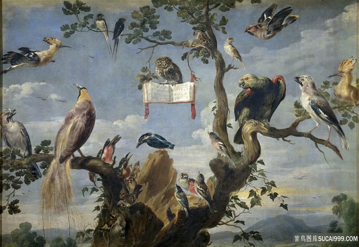 大树鸟唯美风景画油画图片