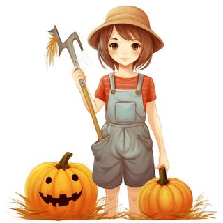 万圣节女孩南瓜灯搞怪插画免抠